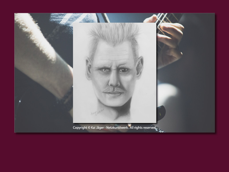 Bleistift- / Kohleportrait von Sonja Jäger. Motiv: Johnny Depp als Gellert Grindelwald aus Phantastische Tierwesen